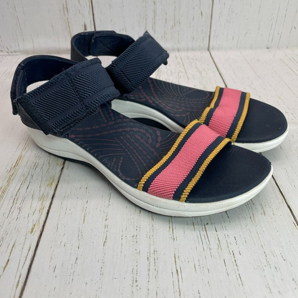 Clarks Mira Sea Cloudsteppers Women's Sandals Blue Pink Size US 8 Hook and Loop